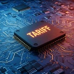 TARIFF wording on electronic circuit board with processor