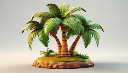Obraz premium palmera en 3d de dibujos animados aislada sobre fondo blnaco en una pequena islita