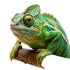 Obraz premium chameleon portrait on a branch isolated on white background PNG. GENERATIVE AI
