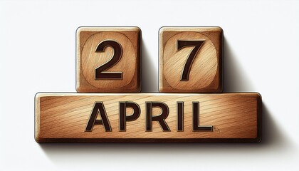 Illustration of wooden blocks with date 27 April. Day and month, simple calendar