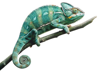 Obraz premium chameleon portrait on a branch isolated on white background PNG. GENERATIVE AI