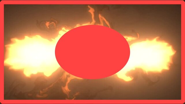 Background animation of him Red flames shooting at each other and in the center a red Templet pop up and red line frame