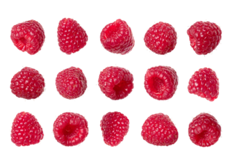 Set of ripe raspberries on a transparent background. Large collection of juicy raspberries