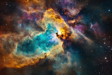 Fototapeta premium Stunning cosmic nebula reveals vibrant colors and dense star formation in the universe