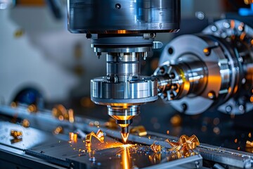 Precision and Technology in Metal Processing: Close-Up Action Shot of a CNC Milling Machine with Motion Blur in an Industrial Setting