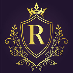 Letter R luxury and Royale brand logo concept design
