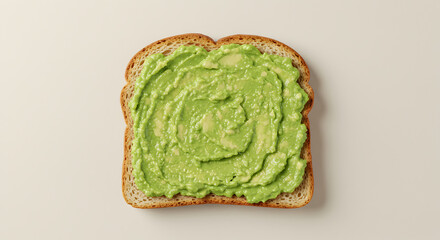 Obraz premium Avocado Toast On Slice Bread Overhead With Light Cream Color Background