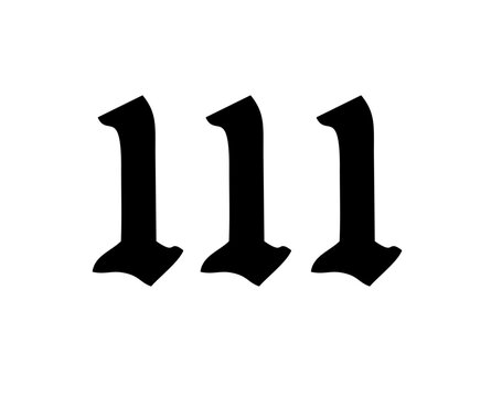 Vector isolated 111 angel number gothic font stencil shape contour colorless black and white outline silhouette shadow shape stencil solid black