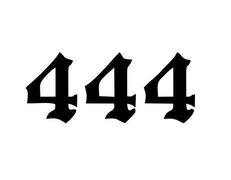 Vector isolated 444 angel number gothic font stencil shape contour colorless black and white outline silhouette shadow shape stencil solid black