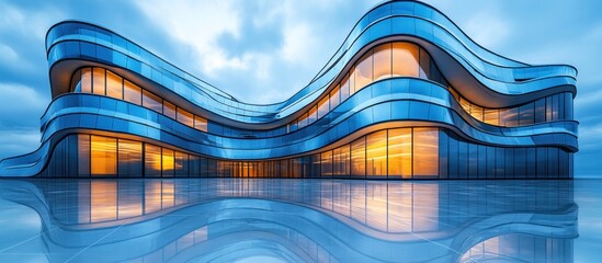 Modern Blue Glass Building Reflection Dusk