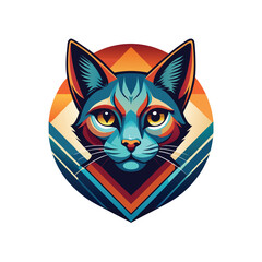 Cute geometric kitten vector illustration shows a feline head with heart eyes