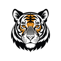 Wild feline predator tiger head vector, with black stripes on its fur