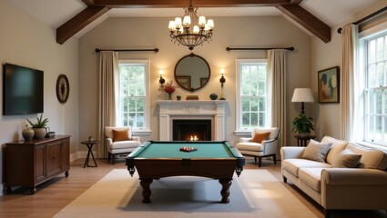 Living room with billiards