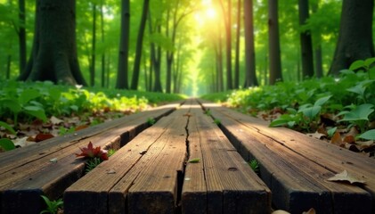 Fototapeta premium Weathered wooden plank on a forest floor , old wood, forest floor