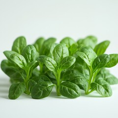 Obraz premium fresh green spinach leaves bright vibrant color crisp smooth texture soft diffused lighting clean white background 
