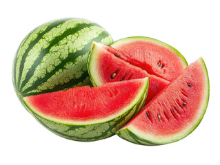 Juicy watermelon slices kitchen table photo bright setting top view cutout background