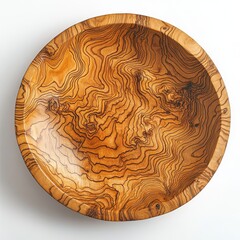 Wooden bowl with grain pattern on white background