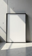 Sleek hardcover book mockup on concrete wall with clean lines and minimalism, book concept, wall art