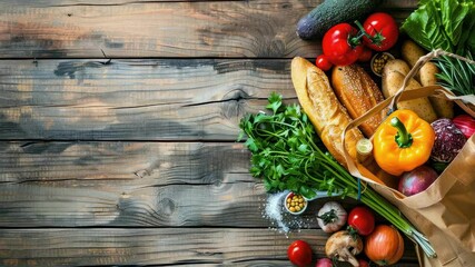 fresh vegetables and fruits in a paper bag. selective focus