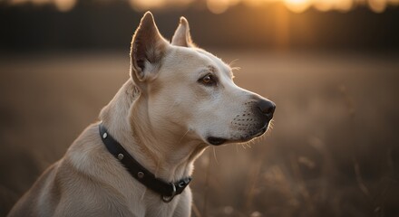 Dog Watching Sunset in Field Golden Hour Pet Portrait