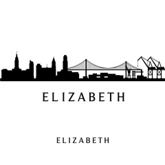 Fototapeta premium Elizabeth with NJ Skyline, Black and White, and Vector.