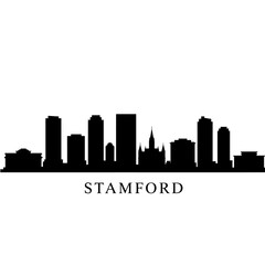 Fototapeta premium Stamford Skyline Silhouette with Black on White.