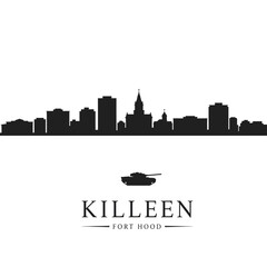 Obraz premium Killeen Texas Skyline with Fort Hood Silhouette.