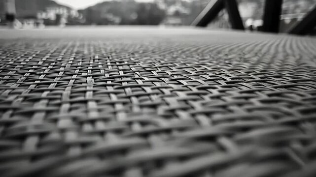 Woven chair texture, outdoor cafe, blurred background, summer