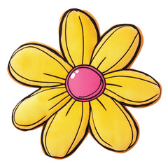 Stylized yellow flower with pink center, design element for cheerful themes