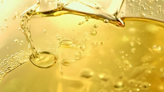 Close-up macro shot seamless dripping coconut oil flows. 4K Video