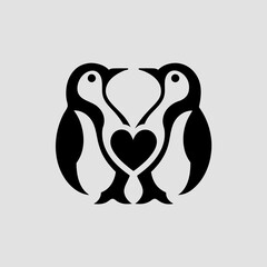 Vector illustrations of two penguins with heart icon