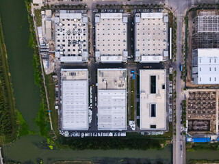 Aerial view of the factory warehouse building