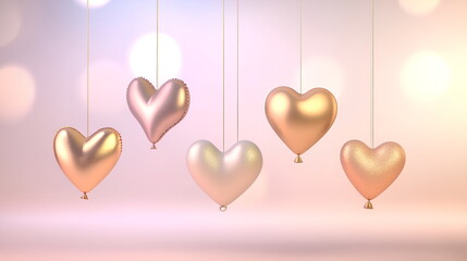 Glossy and Matte Helium Balloons Floating on Blurred Background