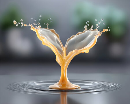 Two liquid streams merging into a splash, creating a heart shape