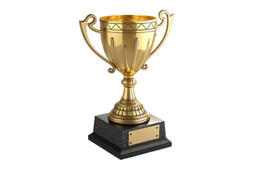 Gold Trophy Cup on Black Base &ndash; Shiny Metallic Victory Award with Symmetrical Handles on Clean Background

