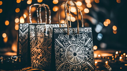 Designer Gift Bags with Elegant Ribbons and Patterns