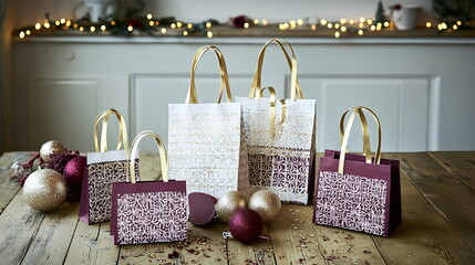 Gold and Red Gift Bags with Decorative Foil Accents