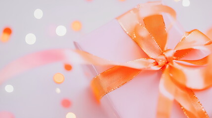 Bright and Joyful Gift Box with Blurred Fairy Lights Background