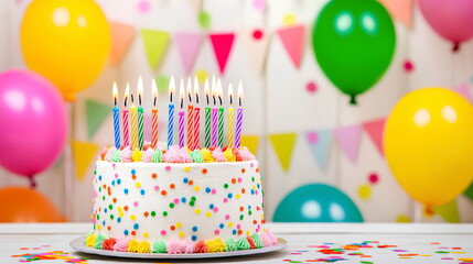 Colorful Party Cake with Candlelight and Decor