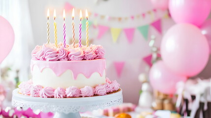 Cheerful Celebration Cake with Colorful Candles and Creamy Finish