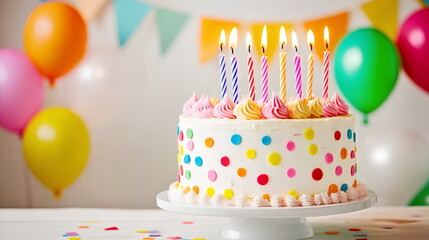 Beautiful Buttercream Birthday Cake with Flickering Candle Flames