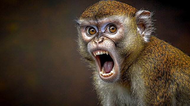 Close-Up View of a Frightened Monkey Expressing Strong Emotion