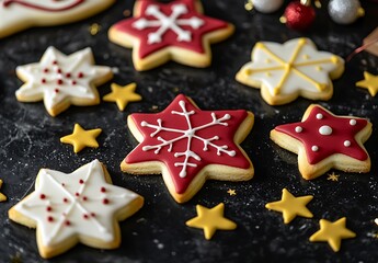 Festive Christmas Cookies with Snowflake and Star Decorations