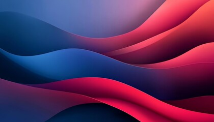 Abstract background with flowing red and blue waves, gradient color palette, digital art, modern design. Dynamic curves and smooth transitions create a visually appealing image.