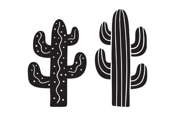 Cactus silhouette print doodle hand drawn icon.