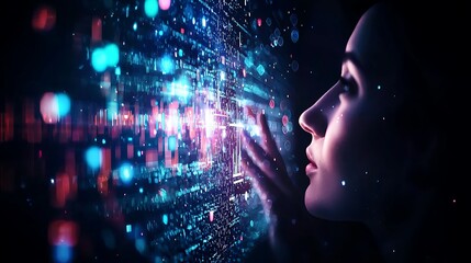 Digital interaction virtual realm technology art cosmic environment close-up view innovation concept