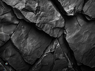 Dark, textured stone wall. Close-up view of rugged, slate-like rock formations.  Intricate cracks and fissures create a compelling, natural design.  A powerful and substantial image