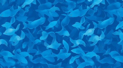 Seamless pattern with cute blue fish swimming on a light blue background, ideal for children's products and textiles