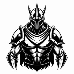 Obraz premium Powerful Black and White Warrior Knight in Detailed Armor Illustration