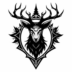 Fototapeta premium Intricate Deer Head Illustration with Antlers and Geometric Design Elements
